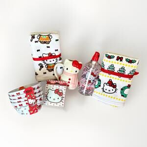 HELLO KITTY XMAS DECOR Snowman Mug Gingerbread Hand Towels Candy Cane Bowls Soap